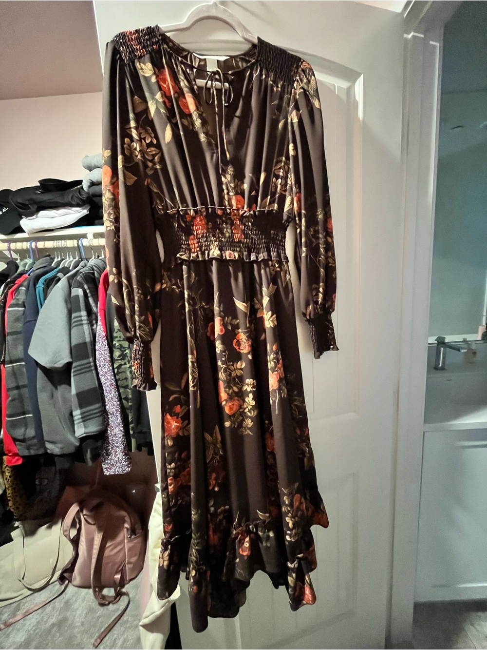 Brown Floral Midi Dress
